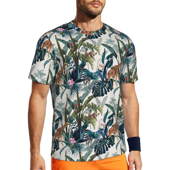 Wukai Hawaiian Style Print Men's Short-Sleeved Mesh T-Shirt,Quick-Dry Short Sleeve Workout T-Shirt-6X-Large