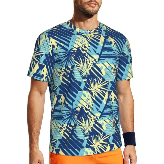 Wukai Hawaiian Style Print Men's Short-Sleeved Mesh T-Shirt,Quick-Dry Short Sleeve Workout T-Shirt-