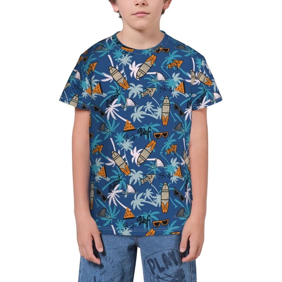 Wukai Hawaiian Style Youth Unisex Short Sleeve T-Shirt for Boys, Girls, Teens, and Kids-Medium