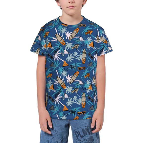 Wukai Hawaiian Style Youth Unisex Short Sleeve T-Shirt for Boys, Girls, Teens, and Kids-Small