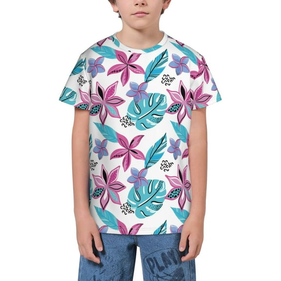 Wukai Hawaiian Style Youth Unisex Short Sleeve T-Shirt for Boys, Girls, Teens, and Kids-X-Small