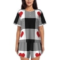 thumbnail image 1 of Wukai Heart Black Buffalo Plaid Gingham Women's Pajama Set,Short-Sleeve Top and Shorts with Elastic Waistband and Pockets for Loungewear, Yoga, and Casual Wear-4X-Large, 1 of 8