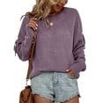 thumbnail image 1 of Round Neck Knitted Casual Sweater Plain Color Hollow Lace Up Long Sleeve Knitted Sweater Top for Women, 1 of 7