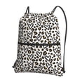 thumbnail image 1 of Wukai Heart Leopard Waterproof Drawstring Backpack with Zipper Pocket,Large Foldable Gym Bag for Women and Men, Perfect for Sports, Yoga, and Travel, 1 of 8