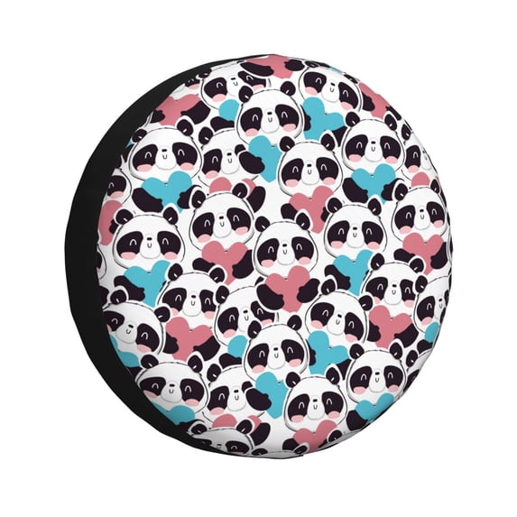 Wukai Heart Panda Print Spare Tire Cover for RV Trailer,Waterproof PVC Faux Leather Wheel Cover Fit for Truck,Trailer,RV,SUV,Camper and Most Vehicle-17 inch
