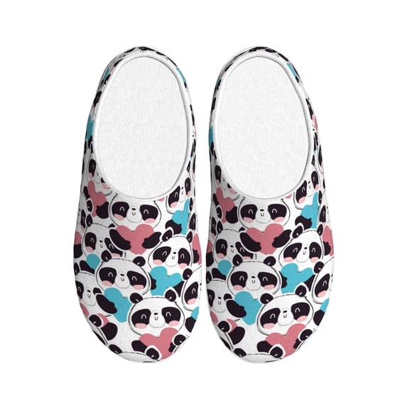 Wukai Heart Panda Print Women's Indoor Bedroom Slipper Slip On Shoes, Unisex House Shoes with Anti-Skid Sole for Men, Gift for Women Men-35/36