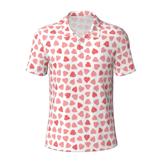 Wukai Hearts Men’s Polo Shirts,Quick-Dry Athletic Shirt,Classic Fit Shirts-Large