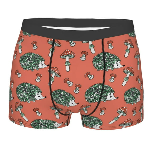 Wukai Hedgehog Mushroom Print Men’s Underwear Breathable Boxer Briefs, Moisture Wicking & Breathable-Small