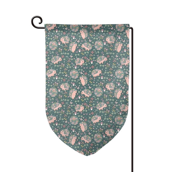 Wukai Hedgehogs and Flowers Print Garden Flag 12.5x18 Inch Double Sided Sun-resistant Rain-resistant, Wrinkle-resistant Colorfast(Only Flag)