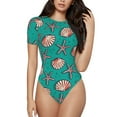 thumbnail image 1 of Naloa Starfish and Shell Women's Short-Sleeved Onesie, One-Piece Swimsuit for Parties, dates, clubs - Large, 1 of 9