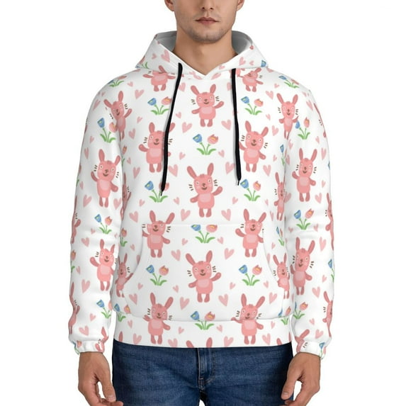 Wukai Hello Rabbit Print Men Hoodies Fleece Sweatshirts Long Sleeve Sweaters Pullover Fall Outfits Winter Clothes-Small