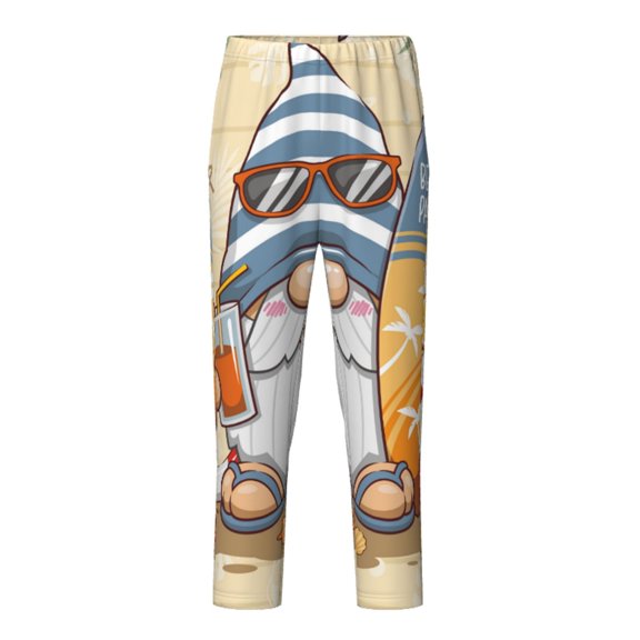 Wukai Hello Summer Cute Gnome Print Teenagers' Pajama Pant Sleep Pajama Lounge Pant PJ Bottoms with Pockets and Button Fly(Available in Big & Tall)-Medium
