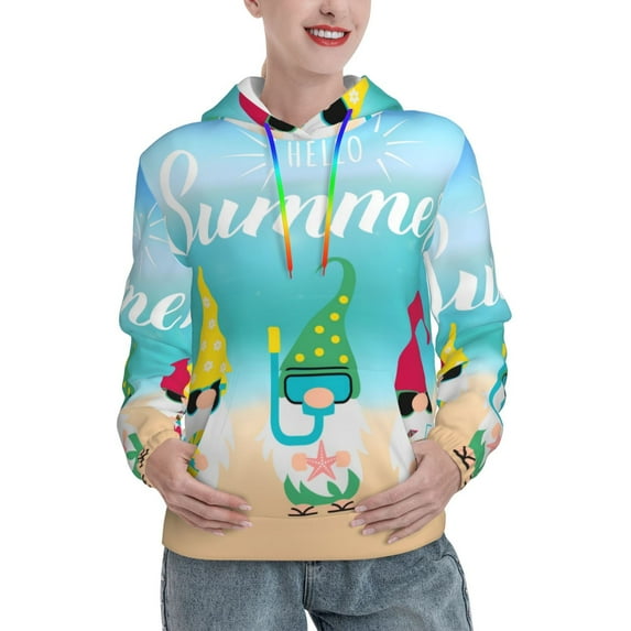 Wukai Hello Summer Gnome 1 Print Womens Hoodies Fleece Sweatshirts Long Sleeve Sweaters Pullover Fall Outfits Winter Clothes-Small