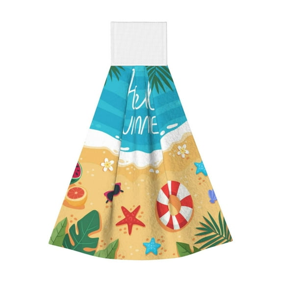 Wukai Hello Summer1 Print Kitchen Towels Quick Dry Washcloths, Coral Velvet Dishtowels Multipurpose Reusable Cloths, Soft Tea Absorbent Cleaning Cloths