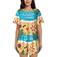 thumbnail image 1 of Wukai Hello Summer1 Print Women's Pajama Set - Short-Sleeve Top and Shorts with Elastic Waistband and Pockets for Loungewear, Yoga, and Casual Wear-3X-Large, 1 of 6