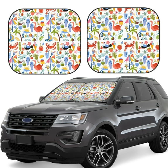 Wukai Hello Summer2 Print Windshield Sun Shade, Car Front Window Shades Sunshade Cover Sun Visor Shield Block Automotive Interior Protector Blocks UV Rays-Medium