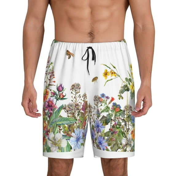 Wukai Herbs and Wildflowers Men’s Short Pajama Pants With Pockets Soft Sleep Pj Shorts for Men-X-Large