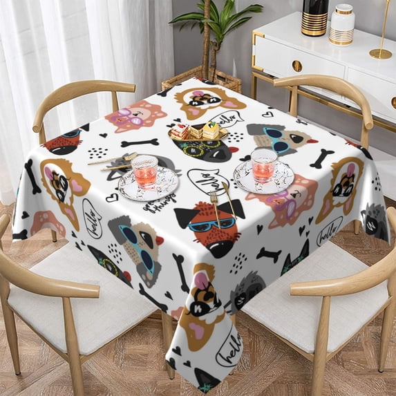 Wukai Hip Hop Dog Waterproof Tablecloth for Kitchen Dining, Fits Square Tables for 2-4 Seats -60"x60"