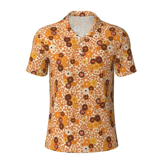 Wukai Hippie Ditsy Floral Men’s Polo Shirts,Quick-Dry Athletic Shirt,Classic Fit Shirts-X-Large
