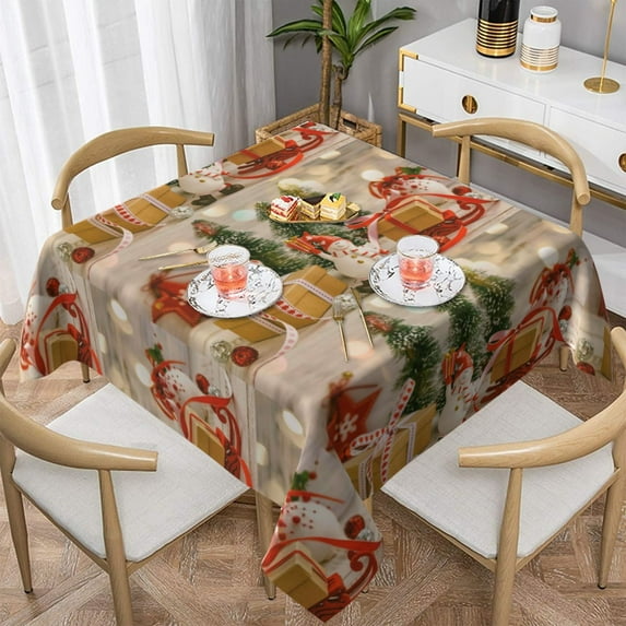 Wukai Holiday Christmas Stars Waterproof Tablecloth for Kitchen Dining, Fits Square Tables for 2-4 Seats -54"x54"