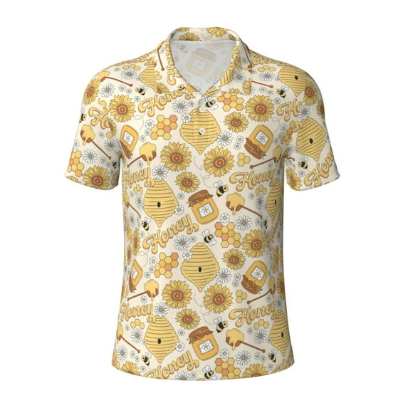 Wukai Honey Honeycomb Men’s Polo Shirts,Quick-Dry Athletic Shirt,Classic Fit Shirts-X-Large