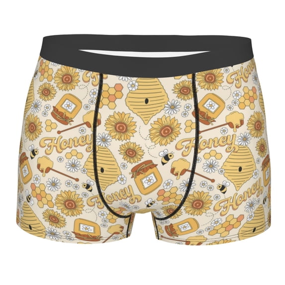 Wukai Honey Honeycomb Print Men’s Underwear Breathable Boxer Briefs, Moisture Wicking & Breathable-Small