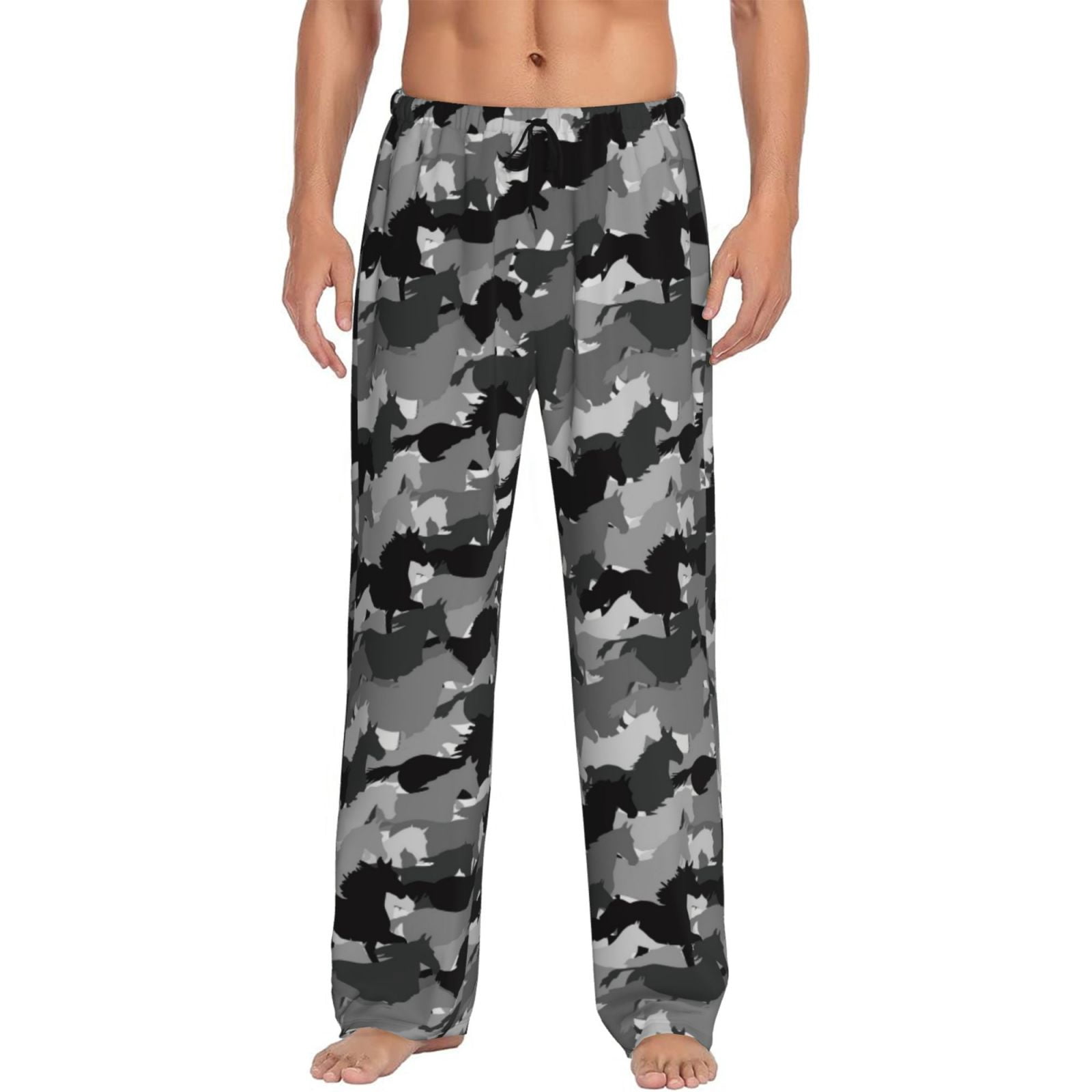 Wukai Horse Silhouette Mens PJ Pajama Pants|Sleepwear Plaid PJs with ...