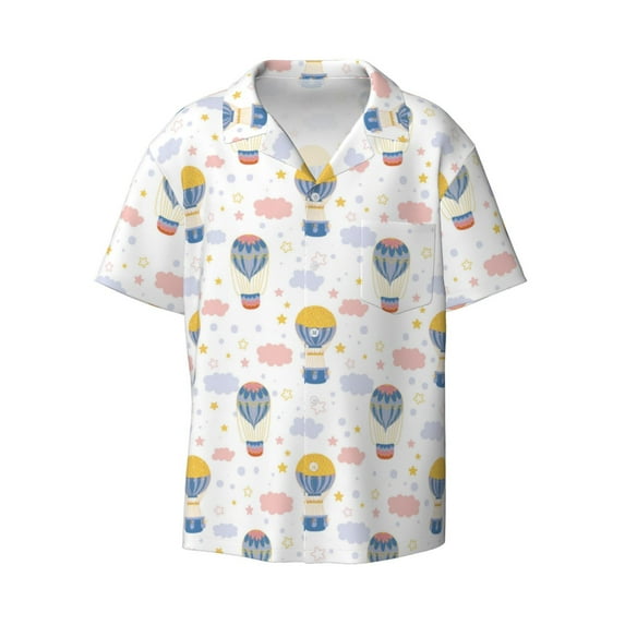 Wukai Hot Air Balloon Men's Casual Short-Sleeve Button Down Shirt - Lightweight Summer Dress Shirt for Daily Wear-Small