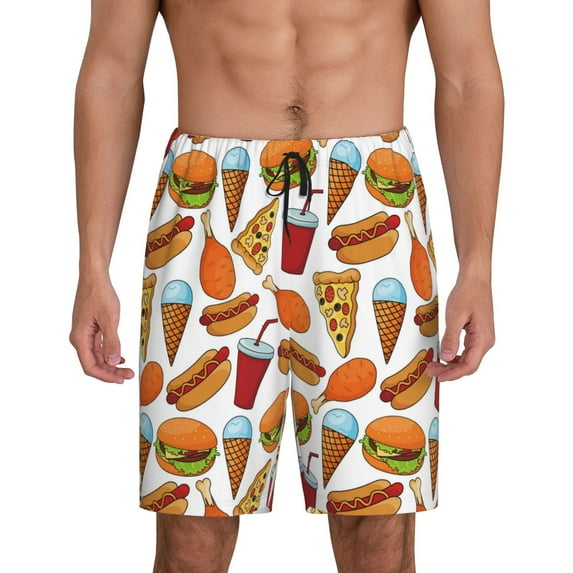 Wukai Hot Dog Burger Men’s Short Pajama Pants With Pockets Soft Sleep Pj Shorts for Men-