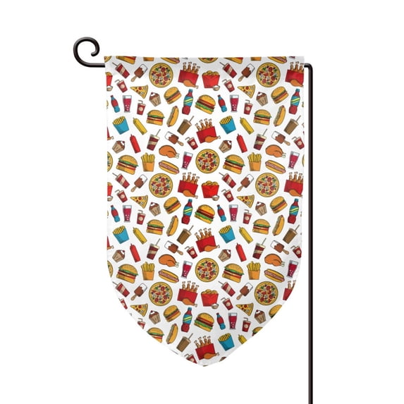 Wukai Hot Dog Pizza Print Garden Flag 12.5x18 Inch Double Sided Sun-resistant Rain-resistant, Wrinkle-resistant Colorfast(Only Flag)