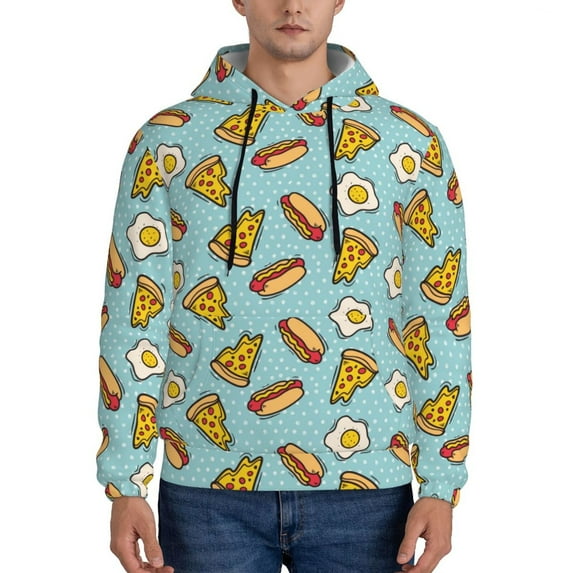 Wukai Hot Dog Pizza Print Men Hoodies Fleece Sweatshirts Long Sleeve Sweaters Pullover Fall Outfits Winter Clothes-XX-Large