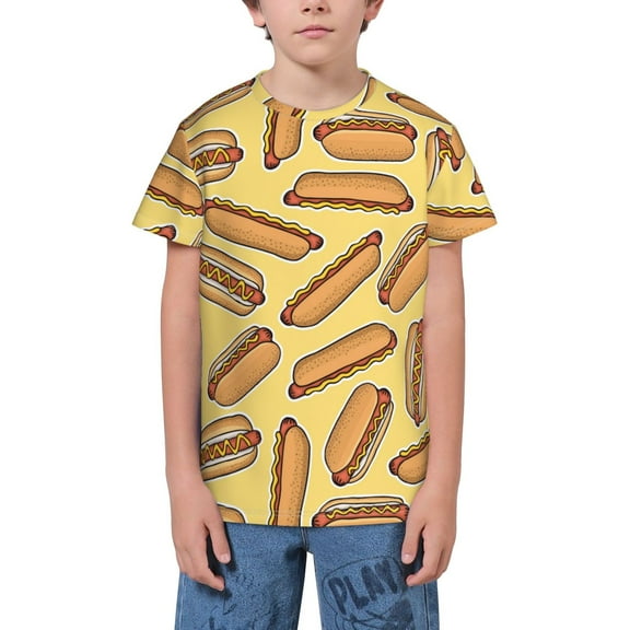 Wukai Hot Dogs Youth Unisex Short Sleeve T-Shirt for Boys, Girls, Teens, and Kids-X-Small