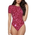 thumbnail image 1 of Naloa Pink Glitter Women's Short-Sleeved Onesie, One-Piece Swimsuit for Parties, dates, clubs - Small, 1 of 9