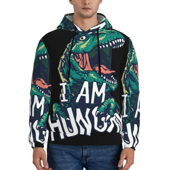 Wukai Hungry Tyrannosaurus Print Men Hoodies Fleece Sweatshirts Long Sleeve Sweaters Pullover Fall Outfits Winter Clothes-4X-Large