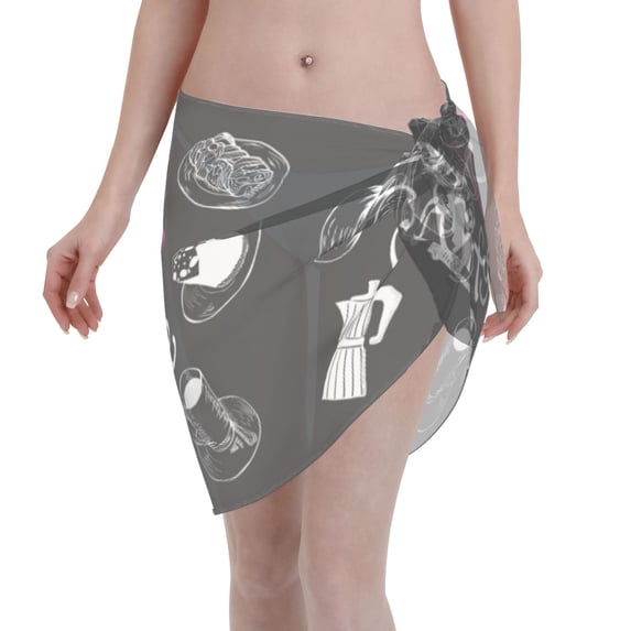 Wukai I Love Coffee Women’s Short Sarongs Beach Wrap Bikini Bottom Short Skirt Chiffon Scarf for Swimwear
