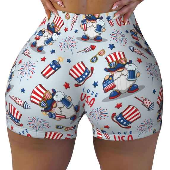 Wukai I Love USA Print Pack Biker Shorts for Women Yoga Workout Gym Running Scrunch Active Shorts-X-Large