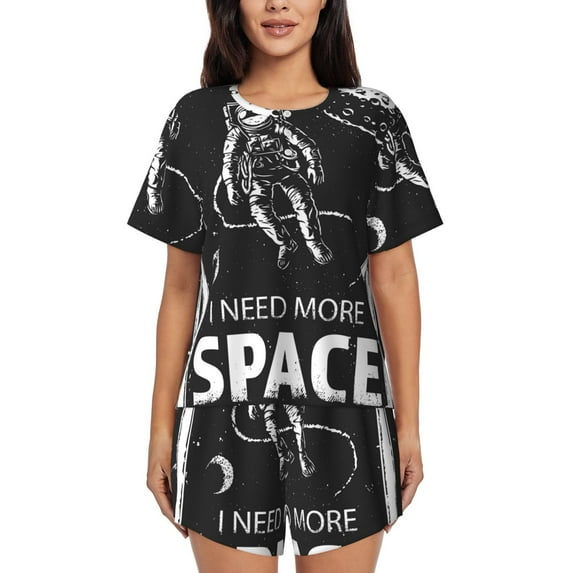 "Wukai I Need More Space Women's Pajama Set - Short-Sleeve Top and Shorts with Elastic Waistband and Pockets for Loungewear, Yoga, and Casual Wear-Small