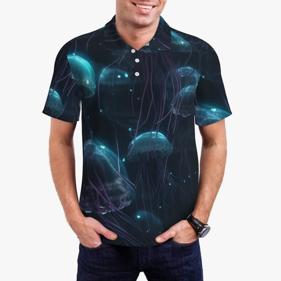 Wukai Ice blue light spot jellyfish Men’s Polo Shirts Sleeve,Camisas Polo Para Hombre,True Classic Tees Men-4X-Large