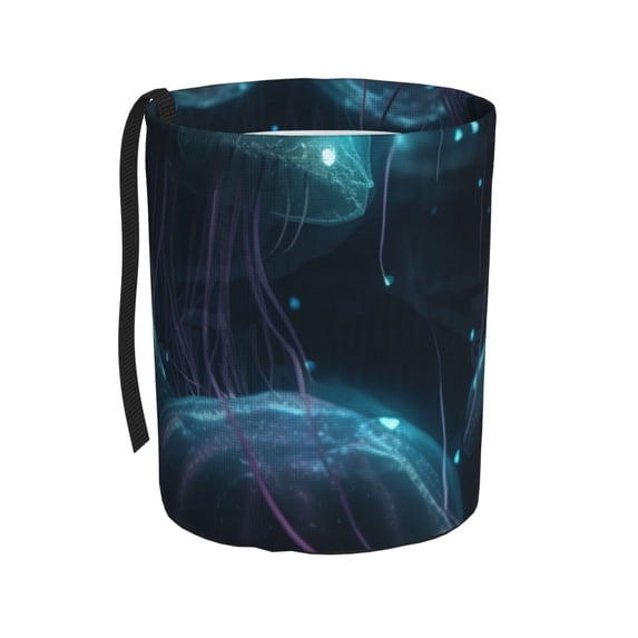 Wukai Ice blue light spot jellyfish Print Car Trash Can - Easy to Clean Hanging Garbage Bin - Removable Liner - Leak-Car Garbage Can - Waterproof Trash Can for Car and SUV