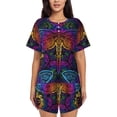thumbnail image 1 of Wukai Indian Mandalas Dragonfly Women's Pajama Set,Short-Sleeve Top and Shorts with Elastic Waistband and Pockets for Loungewear, Yoga, and Casual Wear-X-Large, 1 of 8