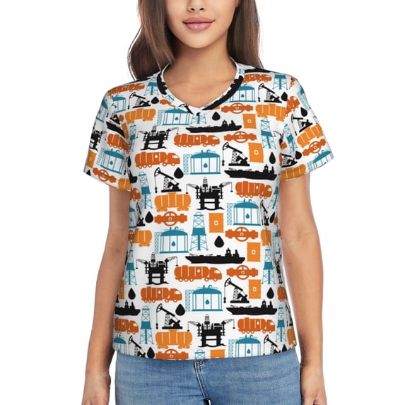 Wukai Industrial Transportations Classic V-Neck T-Shirt for Women: Comfortable, Stylish, and Versatile Wardrobe Essential-Medium