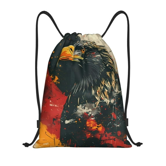 Wukai Ink Style Bald Eagle Drawstring Backpack Bag Sport Gym Sackpack Large Size String Backpack Cinch for Women Men-Medium