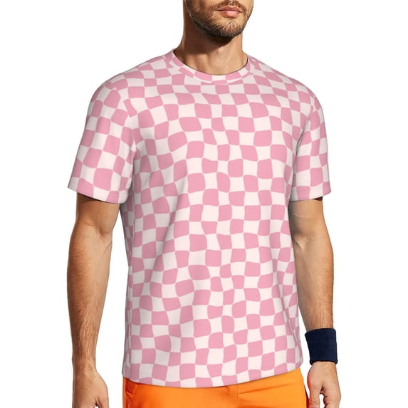 Wukai Irregular Plaid Print Men's Short-Sleeved Mesh T-Shirt,Quick-Dry Short Sleeve Workout T-Shirt-X-Large