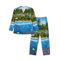 thumbnail image 1 of Wukai Island And Coral Reef Men's Long-Sleeve Pajama Set - Comfortable Sleepwear with Button-Down Shirt and Pants-X-Large, 1 of 6