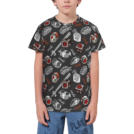 Wukai Japanese Sushi Hashi Youth Unisex Short Sleeve T-Shirt for Boys, Girls, Teens, and Kids-X-Small