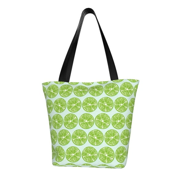 Vsdgher Green Lemon Slices print Reusable Shopping Grocery Bags for Women Shopping with Pouch Foldable Pouch Lightweight Polyester Fabric