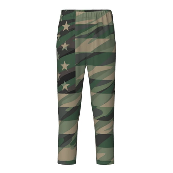 Wukai Jungle Green Camo USA Flag Print Teenagers' Pajama Pant Sleep Pajama Lounge Pant PJ Bottoms with Pockets and Button Fly(Available in Big & Tall)-Large