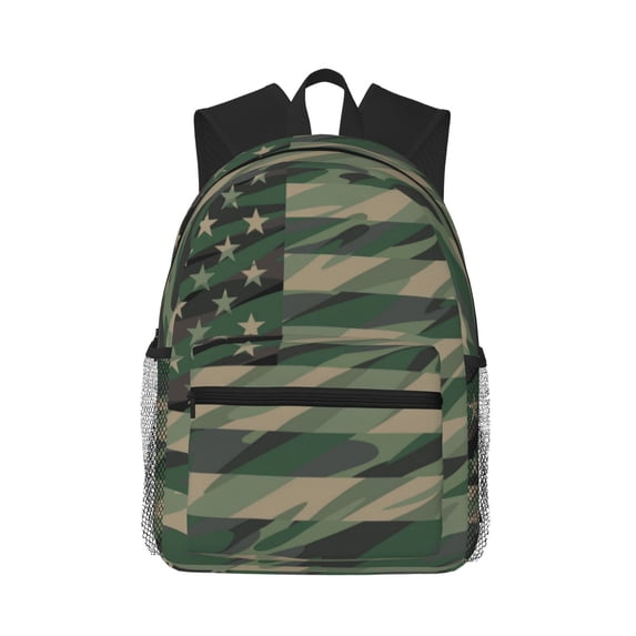 Wukai Jungle Green Camo USA Flag Versatile Backpack:Spacious,Organized,Comfortable,Ideal for Travel and Everyday Use with Multiple Pockets and Padded Straps