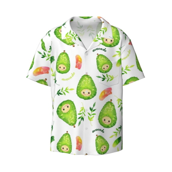 Wukai Kawaii Avocado Men's Casual Short-Sleeve Button Down Shirt - Lightweight Summer Dress Shirt for Daily Wear-Large