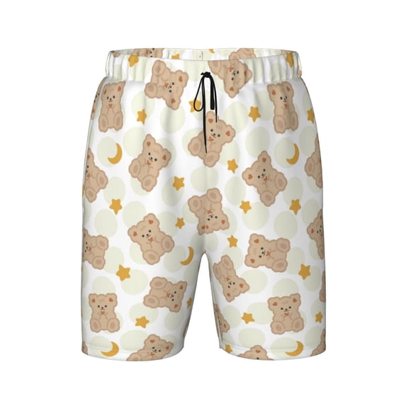 Wukai Kawaii Bear Print Teen Beach Trunks with Compression Liner Swimsuit Quick Dry Beach Sports Shorts with Pocket -